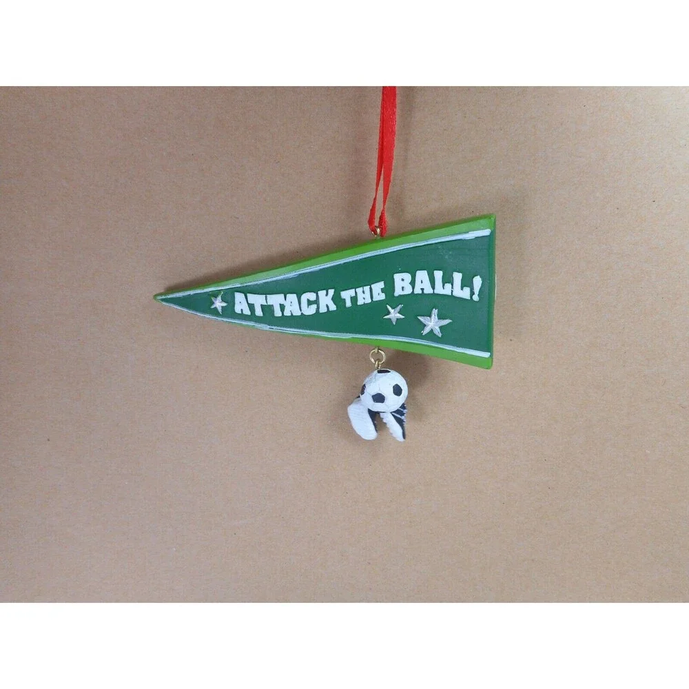 The JWM Collection  Christmas Ornament Green and White Soccer Player Pennant
